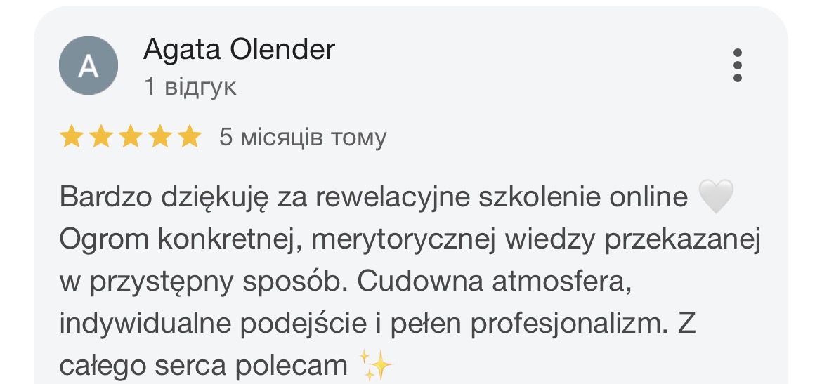 Opinia Agata Olender — 5 gwiazdek