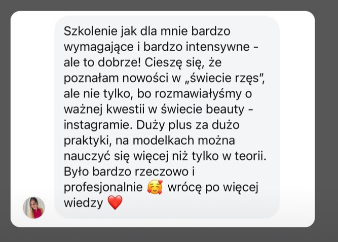 Opinia kursantki o szkoleniu offline — wiadomość